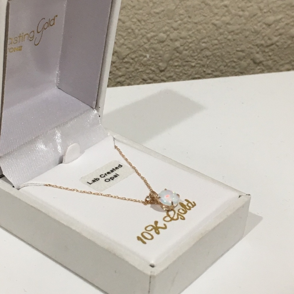 Real lab created opal 10K gold necklace
